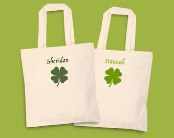 Personalized Feeling Lucky Shamrock Event Tote Bag: Custom St. Patricks Day Irish Retro Wedding Party Tote Gift Bags