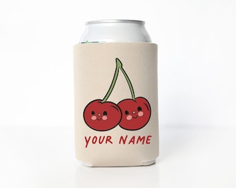 Red Cherries Personalized Can Coolers - Cherry First Drink Sleeves - Custom Party Supply Gifts