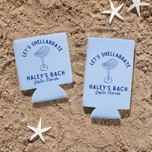 Coastal Shell Cocktail Personalized Can Coolers - Drink Sleeves - Let's Shellabrate Party Favors