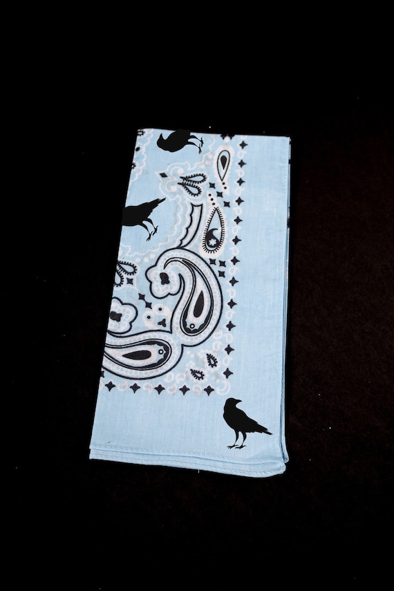 Crow Printed Bandana-Cream, Blue, Marigold bandana- Black Crow- Retro Bandana-Accessories-Gifts for friends-Unique Gifts