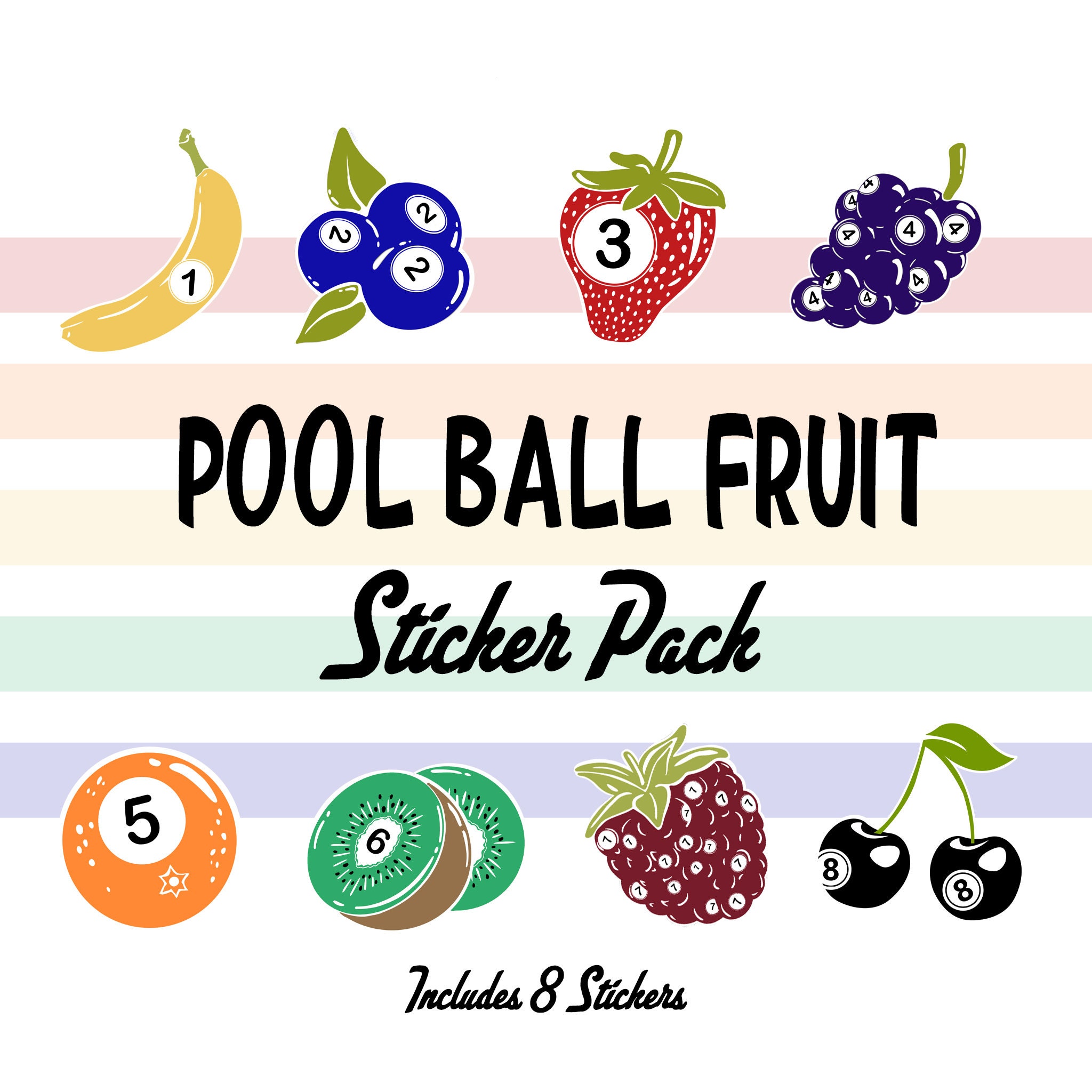Pool Ball Fruit Sticker Pack – Billiards Art, 2