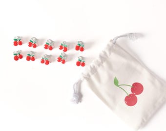 Mini Cherry Hair Clips, Set of 10, Red Acrylic