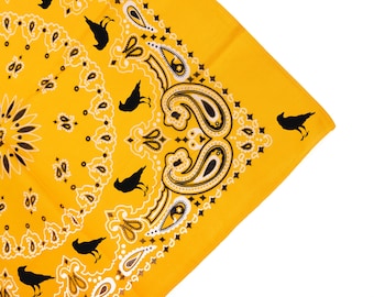 Crow Print Bandana: Marigold & Black Retro Cotton Accessory