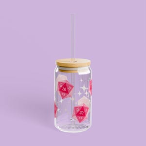 Gaming Dice Sipper Glass: Pink Table Top Gamer Glass (16oz)