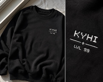 Custom Embroidered Gamer Tag Crewneck Sweatshirt, Pixel Heart Design