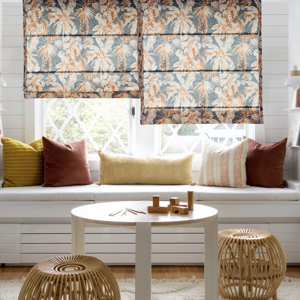 Tropical plants leaves Roman Shade bedroom window decor Cotton and Linen Roman Shade fabric blinds Art Room Decor-BL002