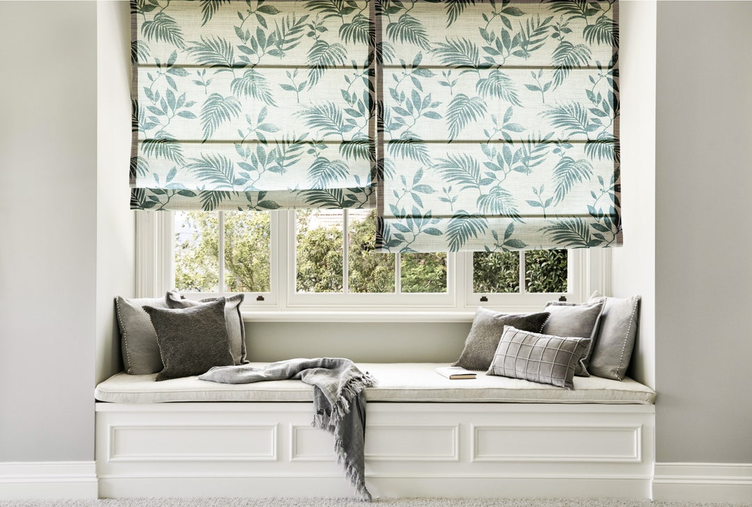 Green Leaves Boho Vintage Floral Roman Shade Bedroom Kitchen Etsy