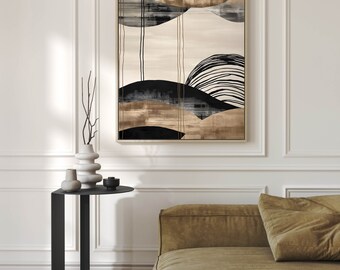 Japandi Abstract Art Print: Black Brushstrokes, Wabi Sabi Decor (Digital Download)