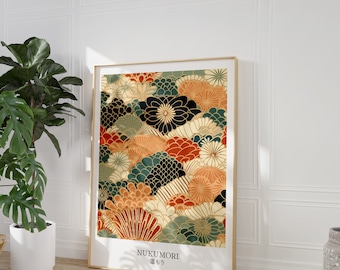 Japandi Floral Art Print: Wabi Sabi Tile Pattern (Digital Download)