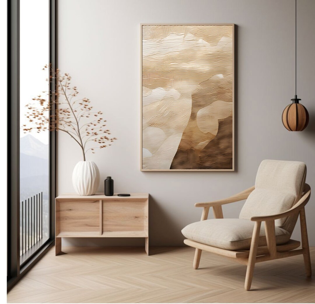 Japandi テクスチャード アブストラクト アートプリント：ベージュ