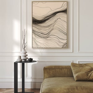 Japandi Wall Art Print - Black Line Art Beige Abstract Japanese Artwork - Wabi Sabi - Modern Abstract - Japandi Decor Download