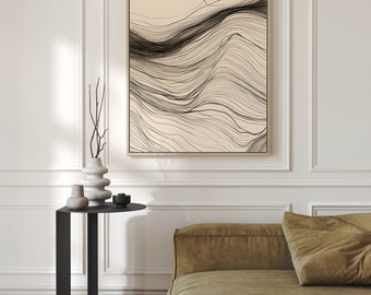 Japandi Line Art Print: Beige Abstract Wabi Sabi Decor (Digital Download)