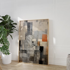 Japandi Wall Art Print - Orange & Grey Textured Abstract Japanese Artwork - Wabi Sabi - Modern Abstract - Japandi Decor Download