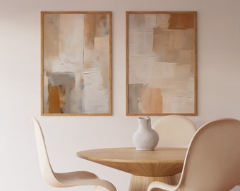 Japandi Beige Abstract Art Print Set: Wabi Sabi Decor (Digital Download)