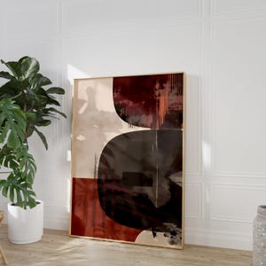 Japandi Wall Art Print - ,Burgundy,Beige,Grey Textured Abstract Japanese Artwork - Wabi Sabi - Modern Abstract - Japandi Decor Digital