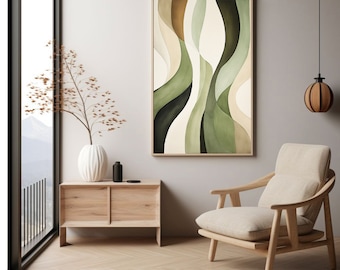 Japandi Wabi Sabi Art Print: Sage Green Abstract Waves (Digital Download)