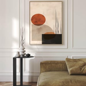 Mid Century Modern Japandi Wall Art Print -Brown Black Orange  Cream Textured Abstract Japanese Artwork - Wabi Sabi - Modern Abstract