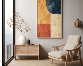 Japandi Abstract Art Print: Navy, Terracotta, Beige (Digital Download)