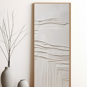 Japandi Long Narrow Wall Art Print -  Textured Cream Neutral Abstract Japanese Artwork - Wabi Sabi - Modern - Digital Download