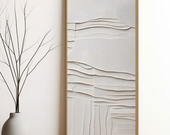 Japandi Lange schmale Wand Kunst Druck - Strukturierte Creme Neutral Abstrakte Japanische Kunstwerk - Wabi Sabi - Modern - Digital Download