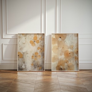 Japandi Set Of 2 Wall Art Prints - Nature Floral Beige Orange Natural Japanese Artwork - Wabi Sabi - Modern - Japandi Decor Digital Download