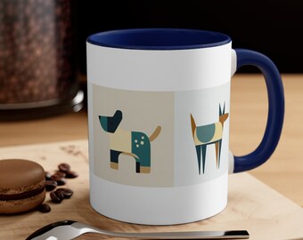 11oz Mug with Midcentury Modern Vintage Designed Abstract Dogs
