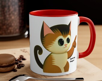 11oz Mug with big eyed midcentury modern kitten that says &quot;Smell my finger&quot;