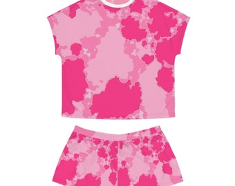 Strawberry Cow Print, Women's PJ Set, Best Selling, Pajama Set, Ladies Clothing, Girl's Garment, 2 Piece Set, Shorts, Sleepwear, Nightwear