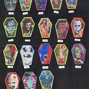 Horror Coffin Small Sublimated Sew On Patches, Original, Art by Terence Muncy, Battle Vest, Chucky, Freddy, Jason, Michael Meyers, Bands