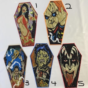 Horror Coffin Large Sublimated Sew On Patches, battle vests, back pack patch, cool patch, Evil Dead II, Return of Living Dead, Dead Alive