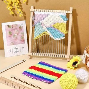 Small Wooden Weaving Loom Kit DIY Traditional Wooden Weaving Toy Loom Knitting Machine With Accessories For Kids image 1