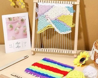 Small Wooden Weaving Loom Kit DIY Traditional Wooden Weaving Toy Loom Knitting Machine With Accessories For Kids