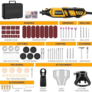 170W Rotary Tool Kit – Electric Grinder, Drill Set with Flex Shaft for Wood & Metal Carving, Cutting, Grinding, Buffing, Cleaning