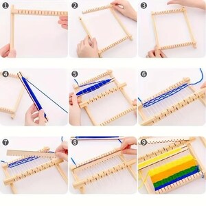 Small Wooden Weaving Loom Kit DIY Traditional Wooden Weaving Toy Loom Knitting Machine With Accessories For Kids image 4