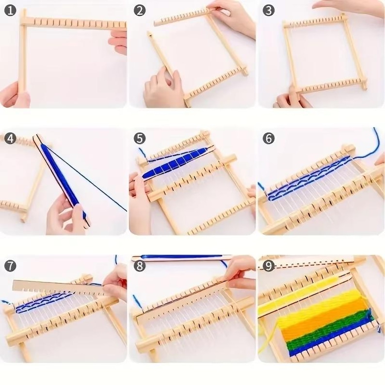 Small Wooden Weaving Loom Kit DIY Traditional Wooden Weaving Toy Loom Knitting Machine With Accessories For Kids image 4