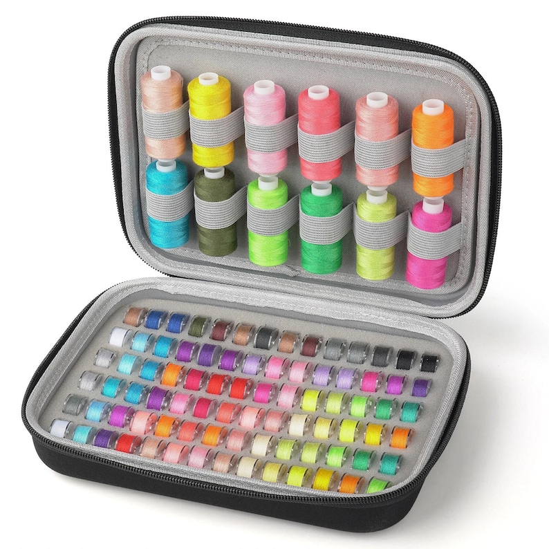 Bobbins and Thread Organizer Case, Storage Box Holds 84 Bobbins & 24 ...