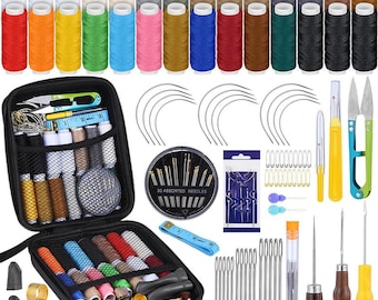DIY Leather Sewing Kit – Upholstery Repair Tools with Thread, Curved Needles & Awl