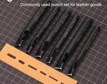 Leather Oblong Punch Tool Set, Heavy Duty Belt & Watch Band Hole Puncher, Oval Flat Hollow Punch for DIY Leathercraft