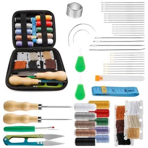 59 Pcs Leather Sewing Kit for Hand Sewing Heavy Duty Sewing Repair Kit Large-Eye Stitching Needles for Canvas Sofa