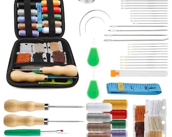 59 Pcs Leather Sewing Kit for Hand Sewing Heavy Duty Sewing Repair Kit Large-Eye Stitching Needles for Canvas Sofa