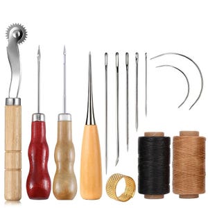 Leather Craft Sewing Kit Waxed Thread Hand Quilting Needles Sewing Awl ，for Beginner , Stitching, Sewing