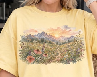 Wildflower Camping Shirt, Mountain Camping Tee, Nature Lover Shirt, Camping Lover Gift, Comfort Colors Adventure Tee