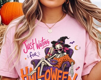 Skeleton Halloween Shirt, Comfort Colors Tee, Halloween TShirt for Women, Witchy Skeleton Tee, Spooky Season Shirt, Retro Graphic Tee