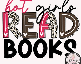 Heiße Mädchen lesen Bücher Clipart, PNG T-Shirt-Designs, lustiger Buchleser Sublimations-Download, DTG Print-on-Demand-Datei, kommerzielle Nutzung Bild