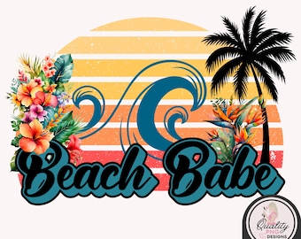 Beach Babe, quote zomerstrand, retro strandsublimatieontwerp, clipart voor commercieel gebruik, png-T-shirtontwerpen