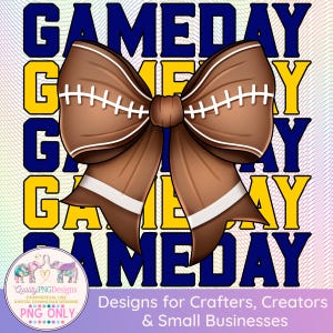 Football Sublimation, Game Day PNG, Commercial Use Print on Demand, Coquette Bow Design, Team Sports, Royal Navy Blue and Yellow Clipart
