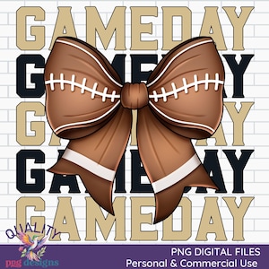 Football Sublimation | Game Day PNG | Commercial Use Print on Demand | Coquette Bow | Team Sports Design | Gold and Black Clipart