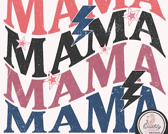 Vintage Mama PNG, Retro Stacked Mama Shirt Design, Distressed Mom Sublimation Graphic, Print on Demand File, Commercial Use Clipart