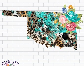 Oklahoma State Png | Oklahoma Sublimation | Cowhide Leopard Print Design | Print on Demand Digital File | POD Commercial Use Clipart