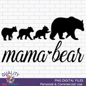Mama Bear PNG | Mama Bear With Three Cubs Digital Download | Commercial